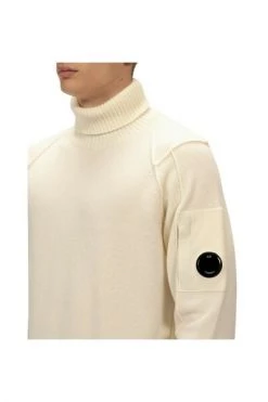 C.P. Company Truien & Vesten Pull Lambswool Roll Neck Jumper White