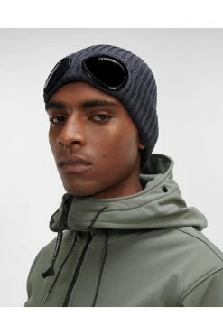 C.P. Company Hoeden Extra Fine Merino Wool Goggle Beanie Gray