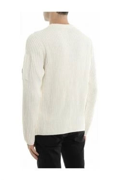 C.P. Company Truien & Vesten Lens Ribbed Knitted Sweater White
