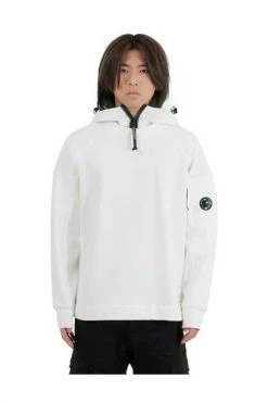 C.P. Company Hoodies & Sweatvesten Diagonal Raised Fleece Mixed Pullover Hoodie White