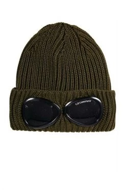 C.P. Company Hoeden Extra Fine Merino Wool Goggle Beanie Green